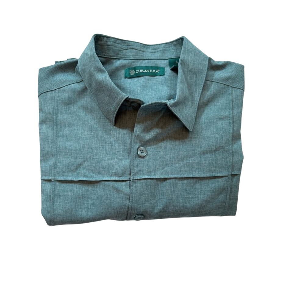 Cubavera Guayabera Shirt Men’s S Teal Blue Short Sleeve Button Front Resort - Picture 13 of 13